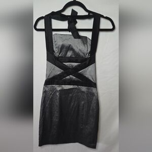 Jessica McClintock Y2K Women's 8 Black/Silver Metallic Bodycon Party Mini Dress